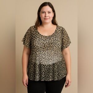 🐆 Cato Leopard Print Flutter Sleeve Top – Size 18–20W
